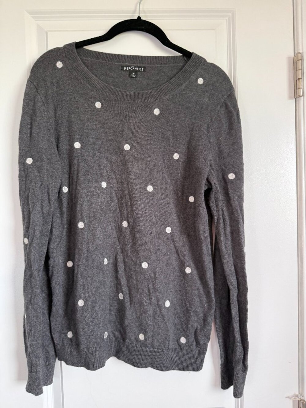 J.CREW MERCANTILE Gray Polka Dot Crewneck Knit Sweater Medium
